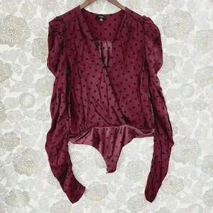 AFRM Body Suit Women's XL Polka Dot Long sleeve Ruched Wrap Front